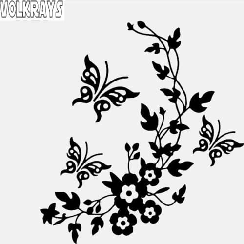 Volkrays Personality Car Sticker Flowers and Butterflys Inspired Design Decor Art Accessories Vinyl Decal Black/Silver,14cm*13cm