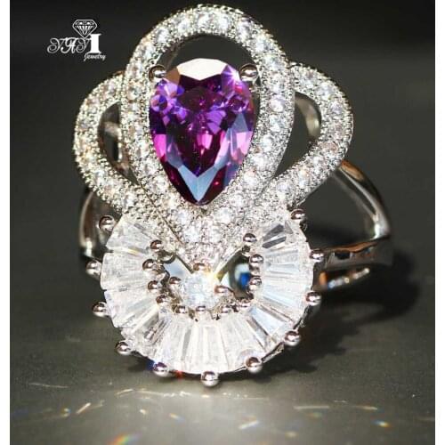 YaYI Jewelry Fashion Princess Cut Huge 4.8 CT Purple Zircon Silver Color Engagement Rings wedding Rings Party Rings