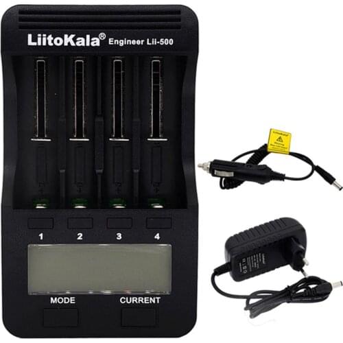 Liitokala Lii-500 18650 LCD Display Charger 26650 21700 14500 10440 4 Slots NiMH li-ion Smart Battery Charger with Adapter