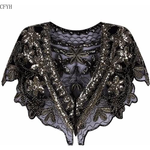 Women Cape 1920s Flapper Embroidery Fringe Shawl Wedding Dress Sequins Tassel Scarf Wrap Cover Up Vintage Party Jacket