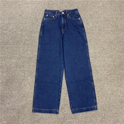 Women Cotton Jeans High Waist Solid Color Straight Autumn New Zipper Denim Ankle-length Trousers