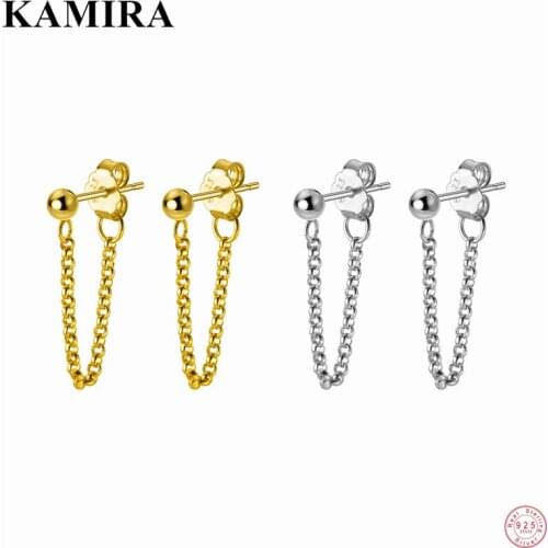 KAMIRA Real 925 Sterling Silver Punk Shaped U Link Chain Tassel Stud Earrings for Women Party Goth Personality Fine Jewelry 2021