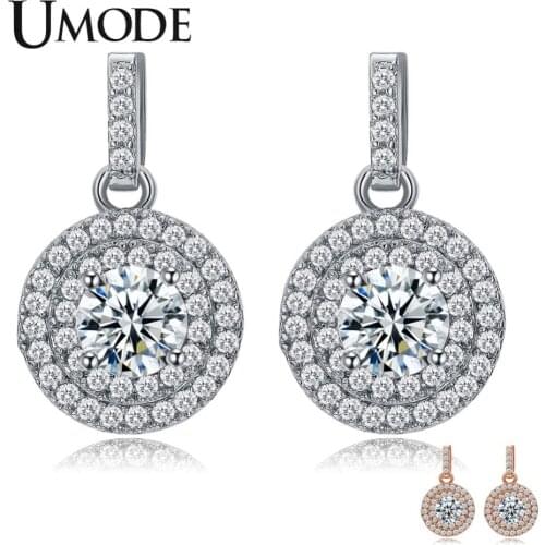 UMODE Latest Halo 5mm 0.5ct CZ White / Rose Gold Color Drop Earrings Jewelry for Women Boucle D'oreille Brinco Anillos UE0198