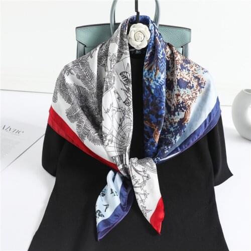 2021 Women Scarf Silk Square Shawl Hijab Wrap Lady Foulard Floral Animal Print Female Headband Spring Scarves Neckerchief New