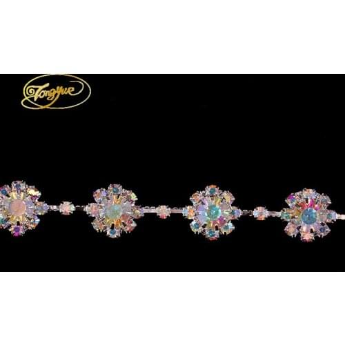 1 yard Zircon Alloy DIY Rhinestone chain accessories Clothing wedding decoration rhinestone chain Exquisite flowers rhinestone