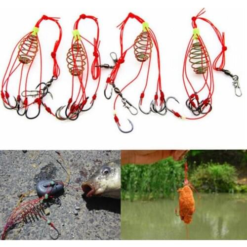4 Pieces/Lot Explosion Fishing Hooks Fishing Lure Bait Trap Feeder Cage Sharp Fishing Hook with Stainless Steel Springs