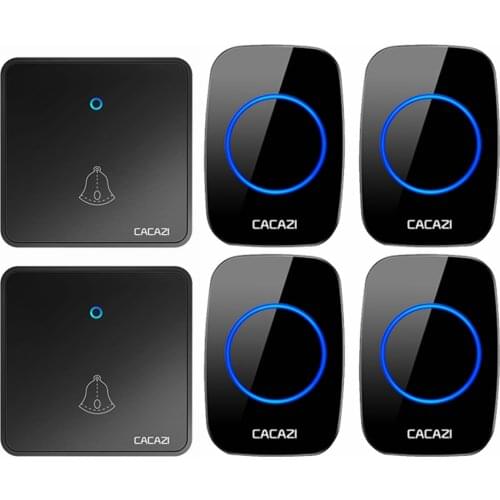 CACAZI Wireless Doorbell Waterproof 300M Remote Night Light 2032 Battery 0-110db Chimes US EU UK Plug 2 Transmitter 4 Receivers