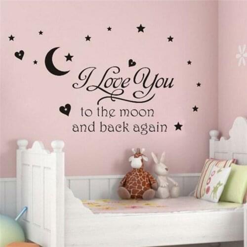 I Love You To The Moon And Back Again Quotes Wall Decals Decorative Stickers Girls Room Removable Vinyl Posters Home Art 8116