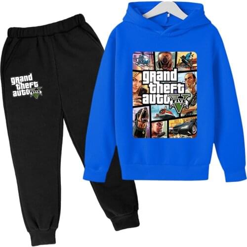Spring&Autumn GTA5 Game Print Kids 4-14T Casual Cotton Polyester Hoodie&Sweater+Pant Suit Boys and Girls Tracksuit
