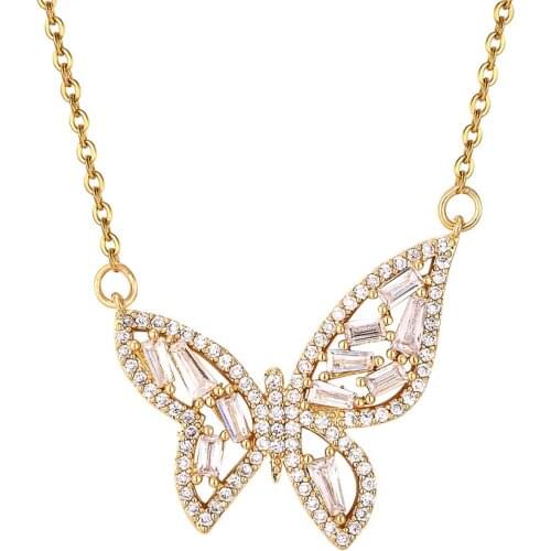 HECHENG zirconia butterfly wholesale pendant neckelace gold color chain for women bling jewelry accessries