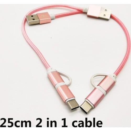 25cm 2 in 1 micro usb type c short cable for xiaomi mi 9 9t 8 lite A2 pocophone f1 MIX 3 2S MAX 3 Redmi note 8 7 6 5 6A 5A 4x s2