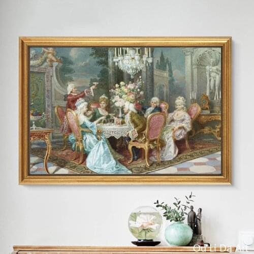 Free shipping classical court people noble drinking party canvas painting oil painting on canvas wall art decoration picture