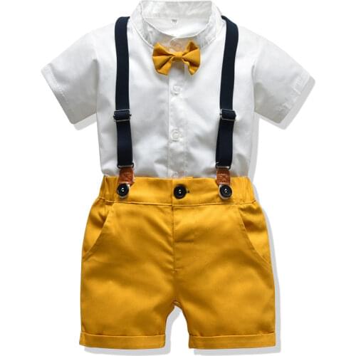 Toddler Boys Clothing Set Newborn Gentleman Suit Kids Short Sleeve Bow Tie Shirt+Suspender Shorts Casual Summer Baby Boy Clothes