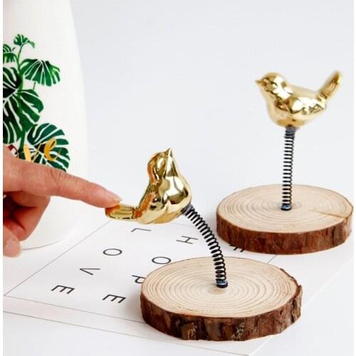 Home Decore Creative European-style Lovely Ceramic Bird Decoration Wood Base Spring Swing Golden Bird Decoration Car Decoration