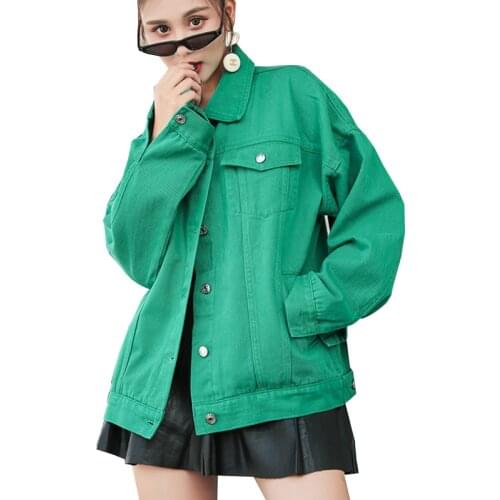 Autumn Denim Jacket Women Boyfriend Loose Long Sleeve Jeans Jacket Female Basic Coats Casual Black Yellow Jackets Windbreaker