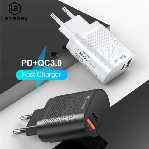 Lovebay EU/US Plug 36W PD USB Charger For iPhone 11 Samsung Xiaomi Quik Charge 3.0 Fast Wall Chargers Mobile Phone Charger