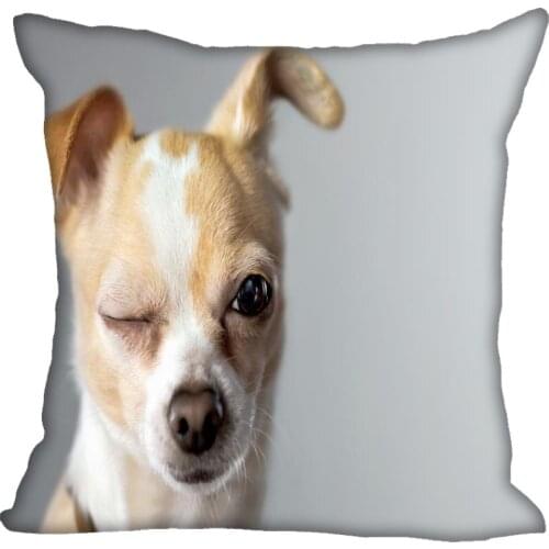 Lovely Chihuahua Dog Pillowcase Satin Fabric Pillow Cover Square Zipper Pillow Cases Home Office Wedding Decorative