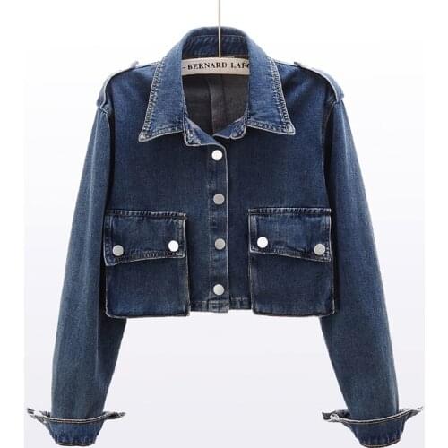 Fashion Women Denim Jacket Spring Autumn Casual Single-Breasted Long Sleeve Vintage Jeans Coat Short Loose Ladies Clothes G769