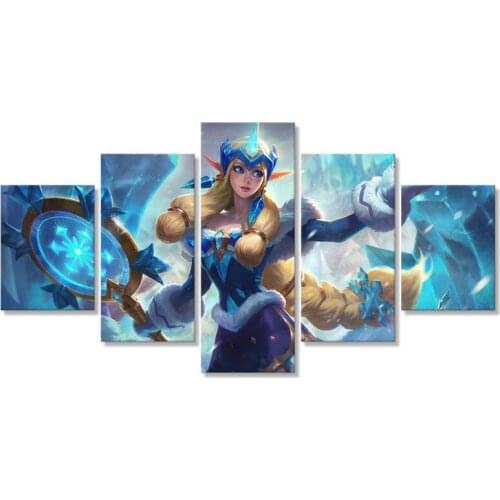 LoL Soraka Modular Prints Pictures Home Decorative 5 Pieces Game Paintings Office Canvas Poster Wall Art