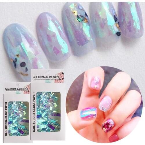 2Box Nail Art Aurora Glass Paper Stickers 3D Decor Decal Nail Design Sliders Holographic Mirror Transfer Foils Strip Paper Decor
