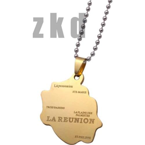 Zkd LA REUNION map stainless steel pendant & necklace country map jewelry