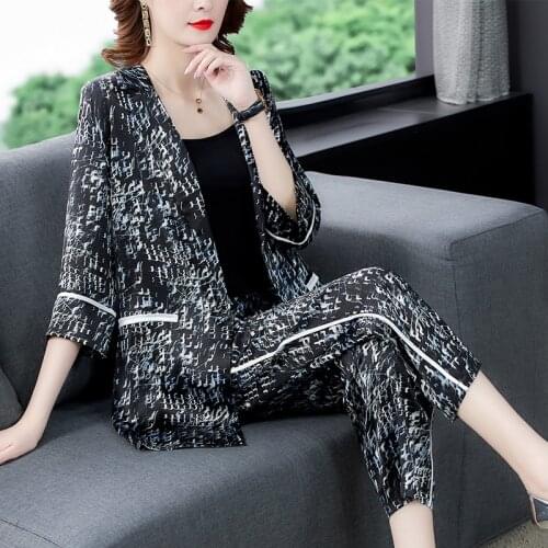Print Work Pant Suits Women Suit Business Lady Office Uniforms Female 2 Piece Set Trousers Blazer Spring summer 2021 Plus Size
