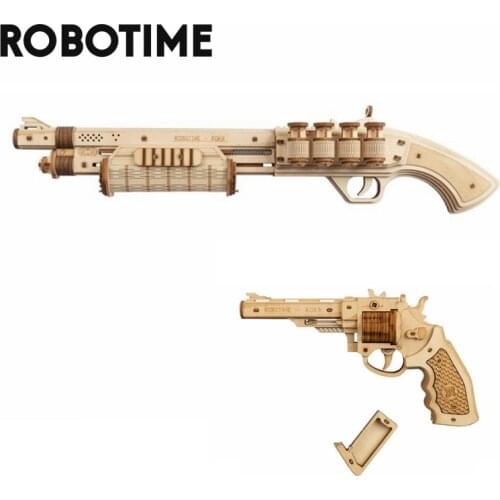 Robotime Rokr DIY Revolver,Scatter with Rubber Band Bullet Wooden Model Building Block Kit Assembly Toy Gift for Children Adult