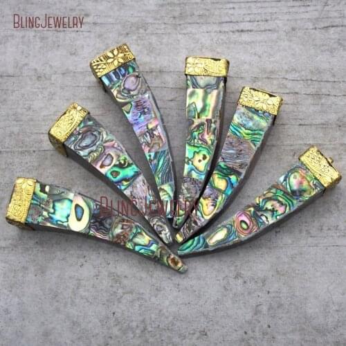 Horn Tusk Pendant Abalone Shell Pendant with Brass Cap PM9079