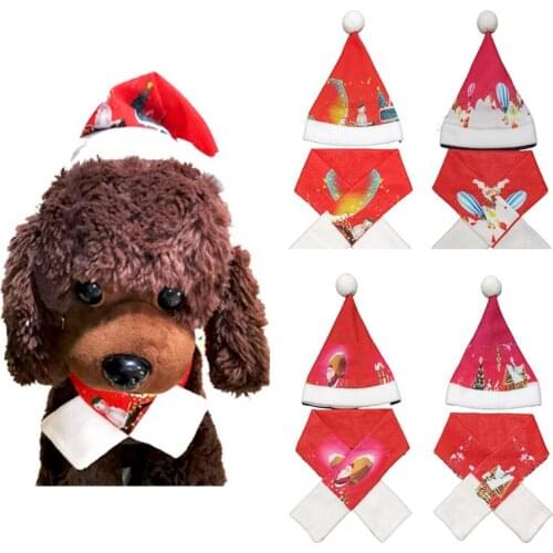 Dog Christmas Bandana Santa Hat Dog Scarf Set Christmas Costume Outfit for Small Medium Large Dogs Cats Pets Supplies