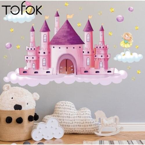 Tofok Star Moon Pink Castle Childrens Room Decoration Self-adhesive Wall Stickers for Baby Kids Room DIY Nursey Wall Decor