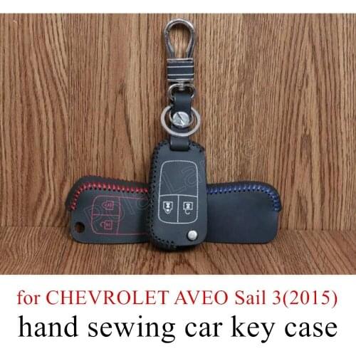 Only Red car styling hand sewing leather car key case cover fit for CHEVROLET AVEO Sail 3(2015) Lovarv(2016) TRAX(2016)