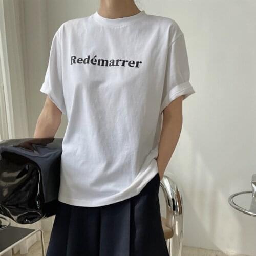Summer Womens Casual Letter Print Round Neck Short Sleeve Loose T-shirt
