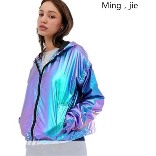 2021 Spring and Autumn Womens European American Symphony Metallic Waterproof Large Loose-Fit Hooded Woman Jacket Coat Fashion