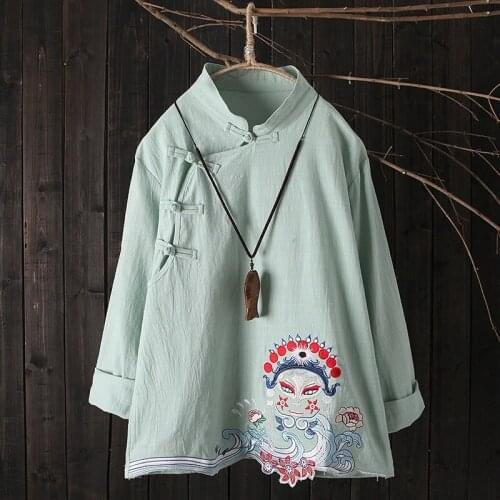 2020 Chinese Top White Hanfu Qipao Blouse Tang Suit Cotton Embroidery Traditional Chinese Clothing Women Cheongsam Top 10402