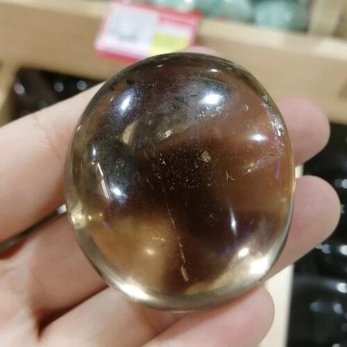 4.5-5.5cm Natural Smoky Palm Crystal Quartz Stones Carved for Decorative Worry Stone 1pc