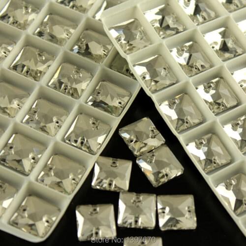Square All size sew on clear Sewing Glass flatback Crystals buttons with two holes handcraft accessaries