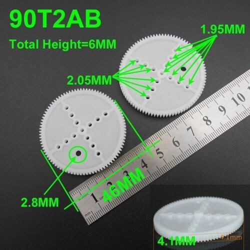 100PCS 0.5M 90T 2A Plastic Spur Gear 0.5 Modulus T=90 Aperture 2mm 1.95MM Tight Fitting 90 Teeth 6MMX46MM 1.95mm 2.05mmX4 *FD868