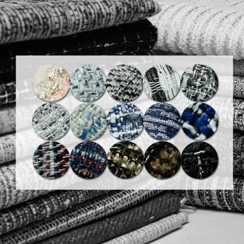 15 Types: Fashion weaving tweed fabric, metallic check and striped, sewing for coat, jacket, dress, skirt, craft by the yard