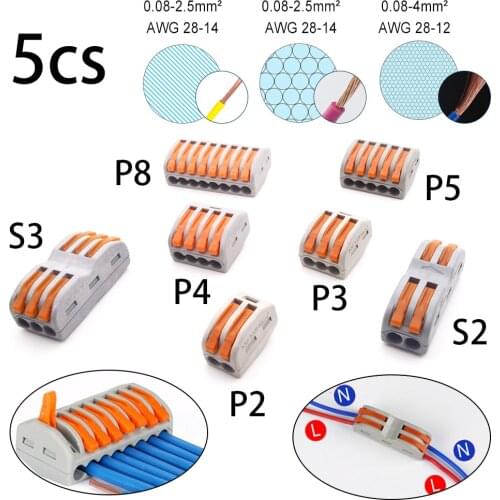 5Pcs Wire Connectors Fast Docking Electrical Connector Reusable Spring Lever Terminal Block Eletrico 8Pins Terminator End Cable