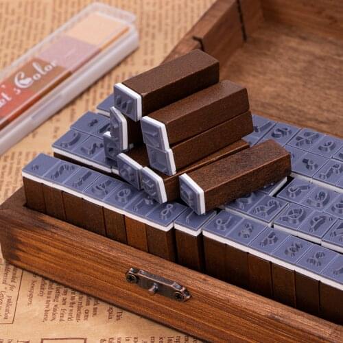 70 Pcs Retro Wood Stamp Kit Vintage English Letters Numbers Wooden Stamp Set Journal Scrapbooking Planner Diary Stamp with Box