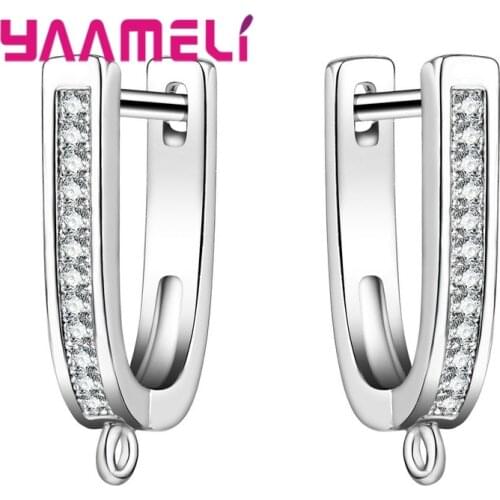 925 Sterling Silver Earrings Making Accessories Jewelry Findings Shining Austrian Crystal Inlay U Shape DIY Handmade Components
