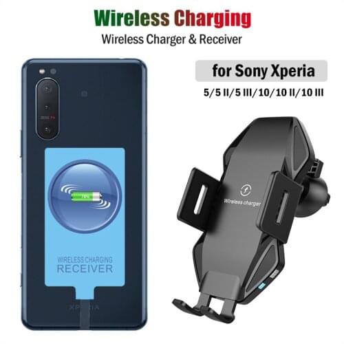 Qi Car Wireless Charging Stand for Sony Xperia 5 10 II III 10 Plus 5II Wireless Charger&USB Type-C Receiver Car Phone Holder