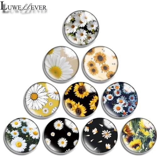 12mm 16mm 20mm 25mm 30mm 35mm 623 Sunflower Mix Round Glass Cabochon Jewelry Finding 18mm Snap Button Charm Bracelet