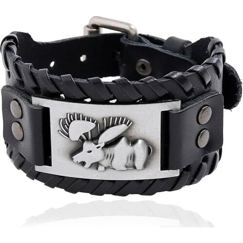 Moose Retro Charms Layer Bangle Braided Crafts Genuine Leather Bracelet Jewelry Punk Men Pulsera Hombre