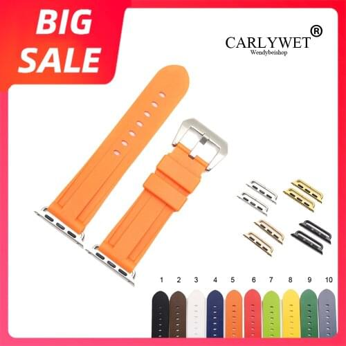 CARLYWET Top Luxury 38 40 42 44mm Grey Orange Silicone Rubber Replacement Wrist Watchband Strap Loops For Iwatch Series 4/3/2/1