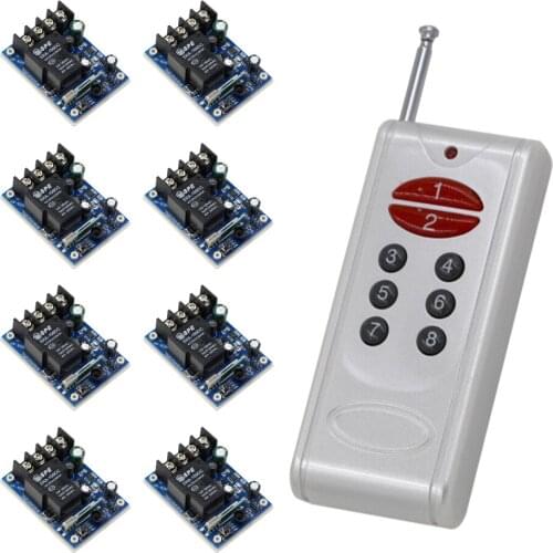 DC12V 24V 36V 48V 30A 1CH Wireless Switch Wide Voltage 8* Receivers & Transmitter with 8 Buttons for Alarm Host/Motor/Water Pump
