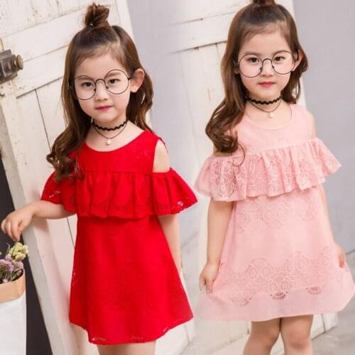 Child Girls Clothes New Summer Princess Dresses Sleeve Kids Lace Leakage shoulder Children fashion Clothing