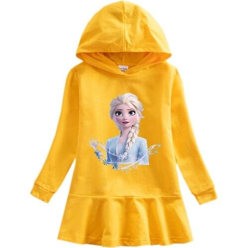 Disney Autumn Girls Kids Frozen Dress Hoodies Christmas Long Sleeve Dresses Costume Party Sweatshirts Birthday Children Clothing