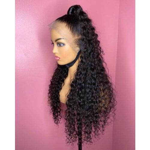 Long Black Curly Lace Front Wigs 13x3 Synthetic Hair with Baby Hair Glueless Daily Wear Wigs Lace Heat Resistant Fiber