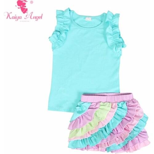 Kaiya Angel Boutique Kids Clothing Apple Green Cotton Top Light Purple pink Pant Toddler Girls Summer Clothing Fashion Outfits